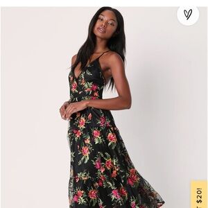 Garden Gathering Black Floral Embroidered Midi dress. Pair with a bolero jacket